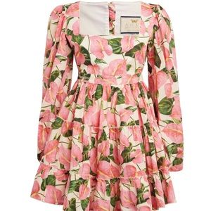 Agua by Agua Bendita Pink Floral Puff-Sleeve Mini Dress